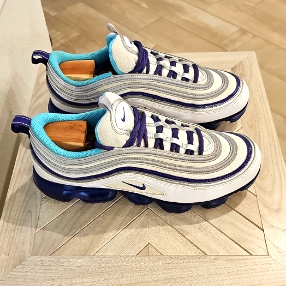 Nike Men's Vapor Max 97 Sneakers, Size 11,  White / Teal / Purple